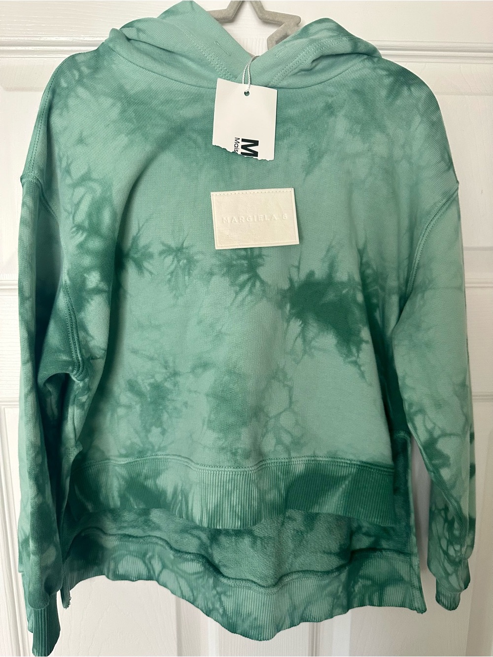 Maison Margiela MM6 Green Tie-Dye Crewneck Hoodie Sweater Size 6 MM6S44U